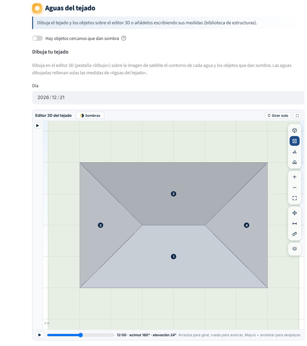 Paso 2: editor 3D del tejado con sombras