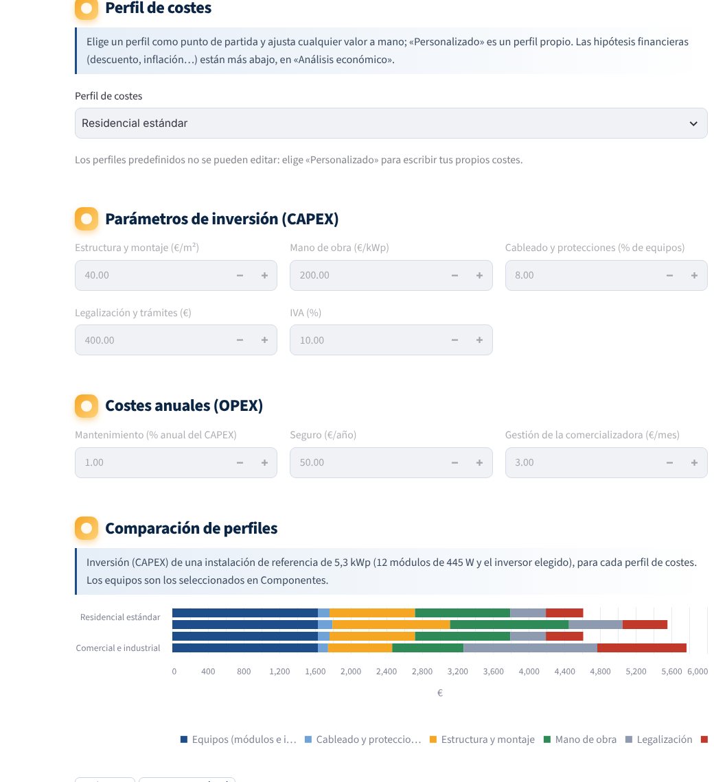 Paso 5: perfil de costes y parámetros económicos